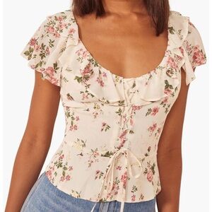 Reformation Fleur Ruffle Trim lace-up top